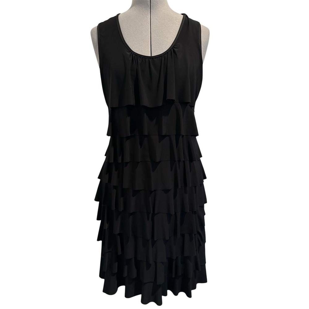 Reina Woman Sleeveless Black Dress Scoop Neck Tiered Ruffles cha cha flapper Sz1